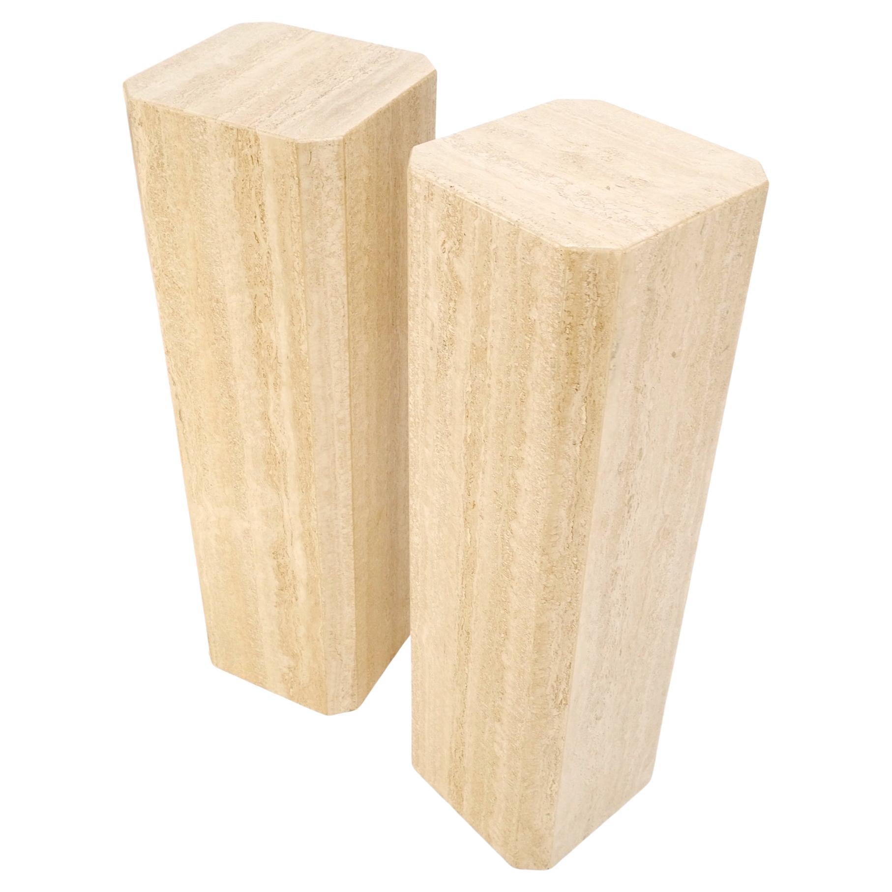 EstablishedLines Pair of Tall Large Square Italian Travertine Pedestals Stands