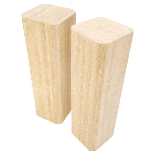 EstablishedLines Pair of Tall Large Square Italian Travertine Pedestals Stands