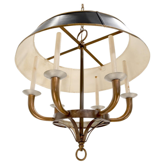 EstablishedLines Solid Brass 6 "Candles" Chapman Ceiling Light Fixture Chandelier Mid Century