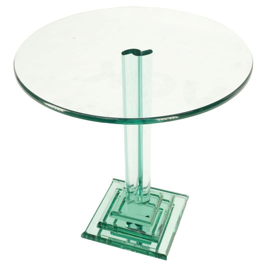 EstablishedLines Green Tint Round Glass End Side Lamp Occasional Table Stand Pedestal Mid Century