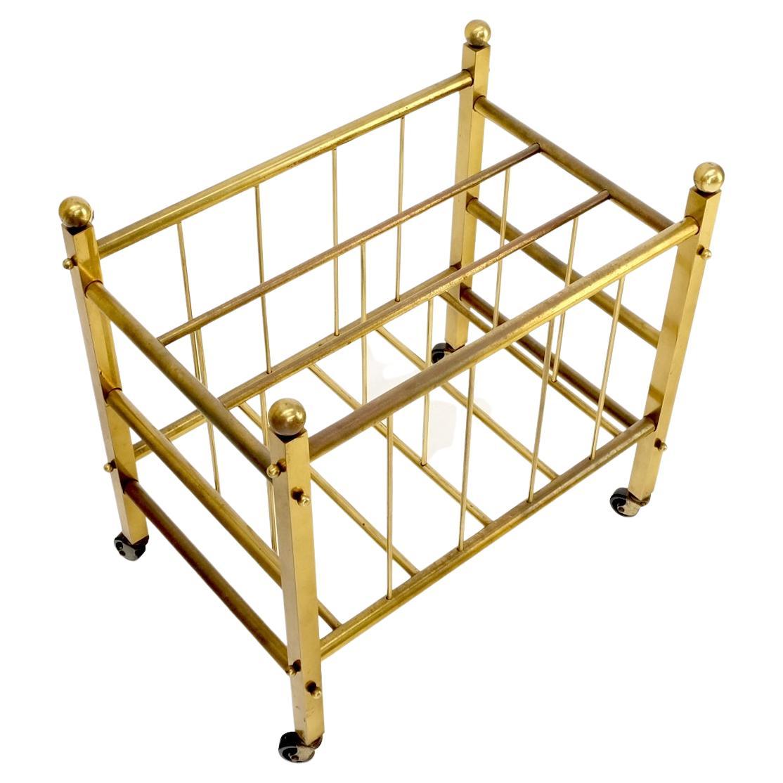 EstablishedLines Solid Brass Tube Design Mid-Century Modern Magazine Stand on Casters