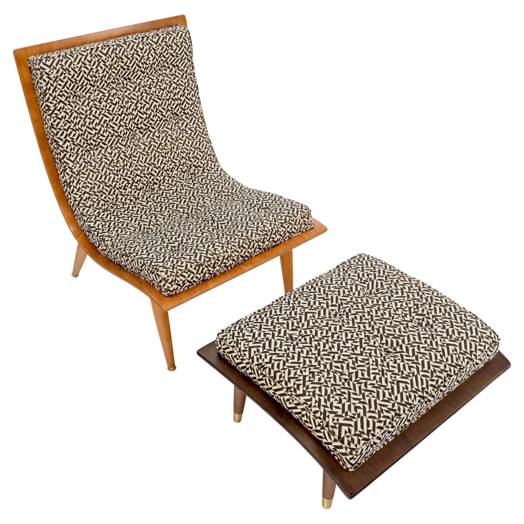 EstablishedLines Mid-Century Modern Bent Plywood Scoop Shape Chair & Ottoman on Dowel Legs Mint