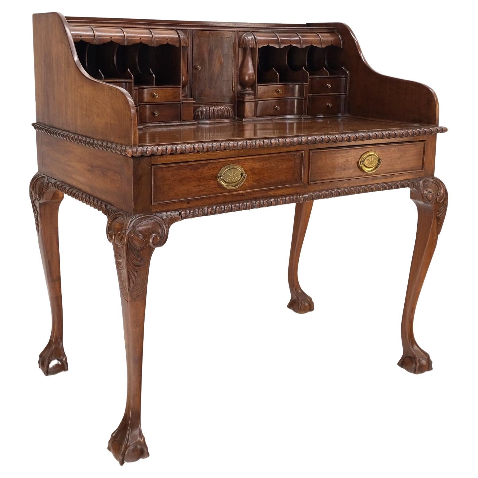 EstablishedLines Mahogany Finely Carved Ball & Claw Console Writing Table Desk Two Drawers Rope