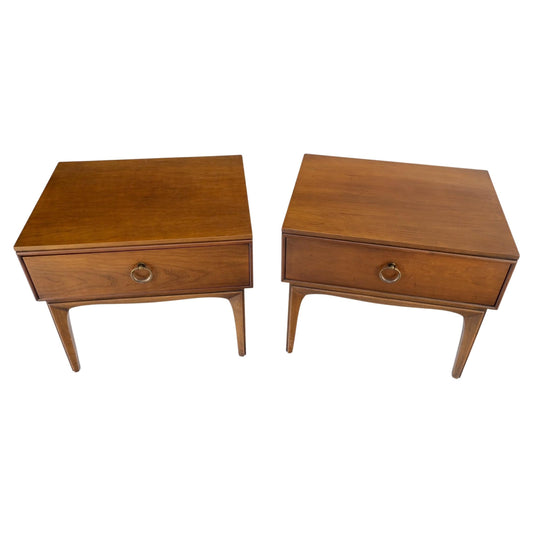 EstablishedLines Pair Mid-Century Modern One Drawer End Side Tables Night Stands Brass Ring Pulls
