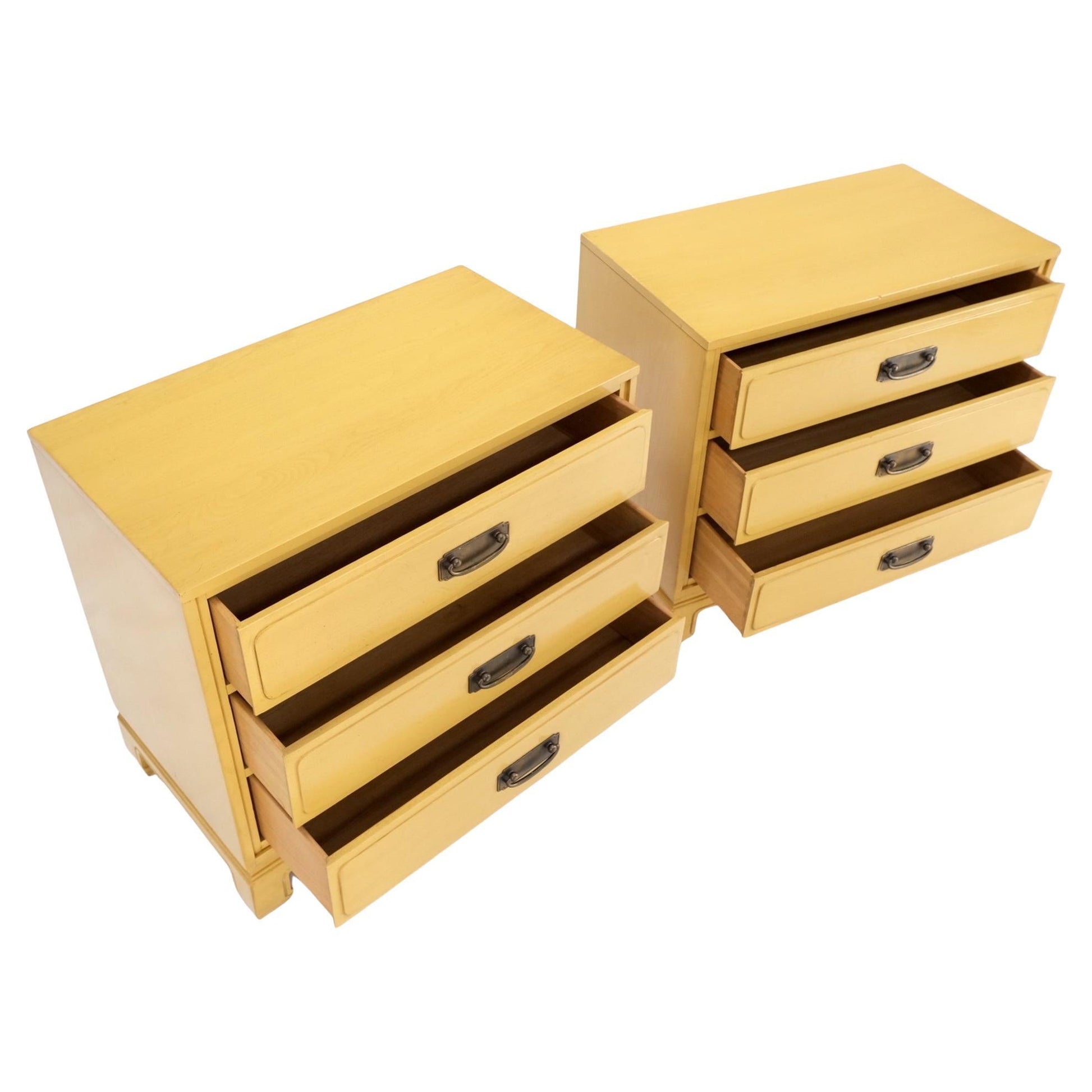 EstablishedLines Pair Davis Mid-Century Modern Lemon Yellow Drop Pulls 3 Drawers Bachelor Chests