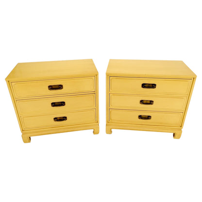 EstablishedLines Pair Davis Mid-Century Modern Lemon Yellow Drop Pulls 3 Drawers Bachelor Chests