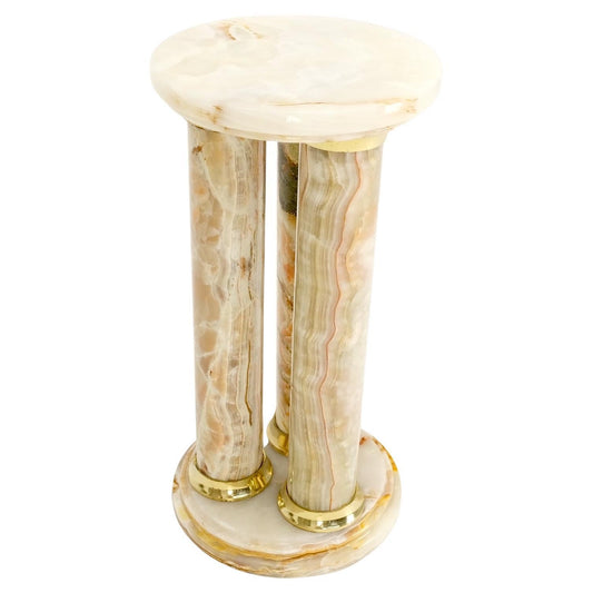 EstablishedLines Mid-Century Modern Onyx Tripple Cylinder Base Side Table Stand Pedestal Table