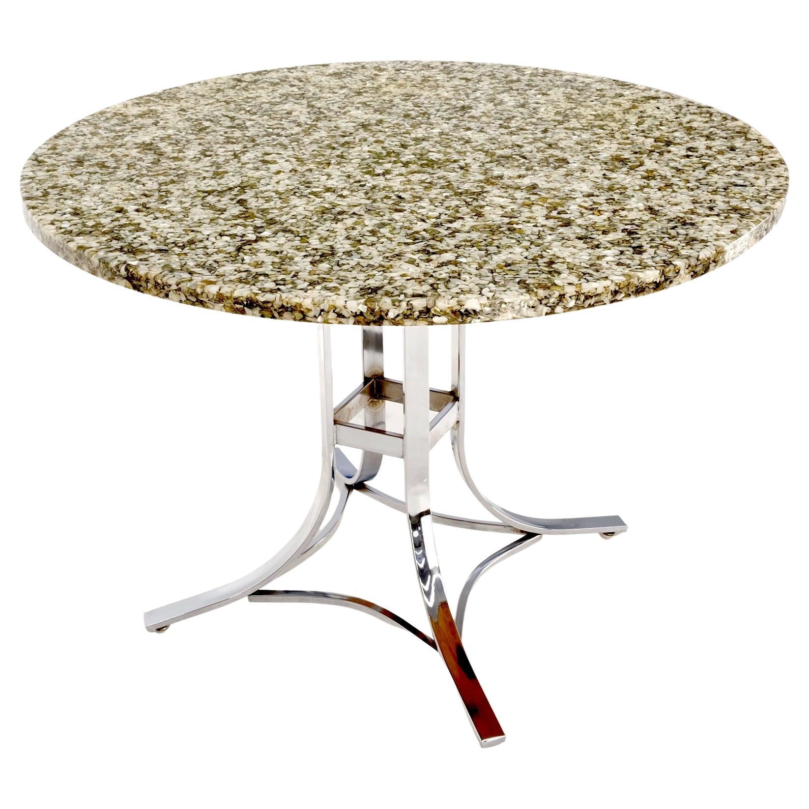 EstablishedLines Abalone Shell Resin Fusion Cast Round Top Table on Chrome Base Mid-Century Moder