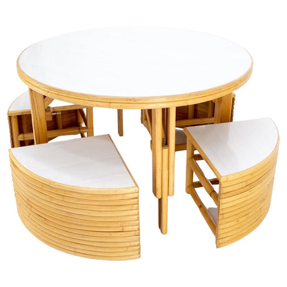 EstablishedLines Hi-Lo Convertible Reed Coffee Dinette Game Table w/ Nesting Benches Stools Chair