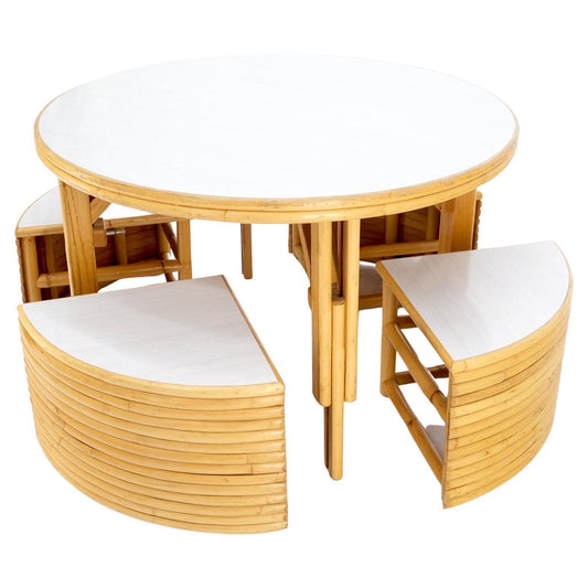 EstablishedLines Hi-Lo Convertible Reed Coffee Dinette Game Table w/ Nesting Benches Stools Chair