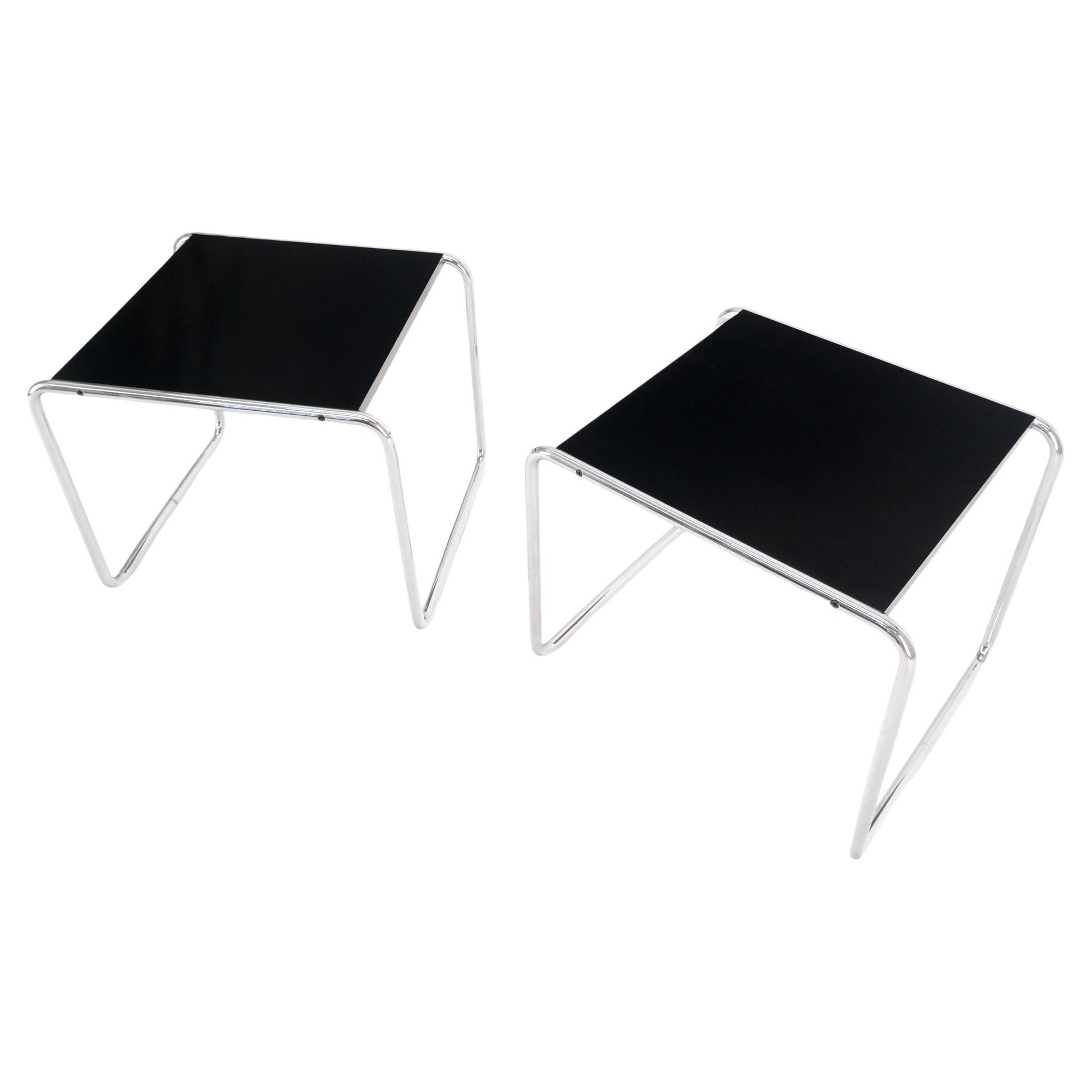 EstablishedLines Pair Marcel Breuer Laccio Side Tables Black Laminated Top Tubular Chromed Base
