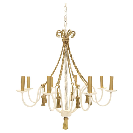 EstablishedLines Metal Tassels & Twisted Rope Motive 8 Candles Light Fixture Chandelier MINT