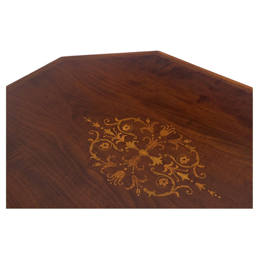 EstablishedLines Very Ornate Delicate Lines Walnut Inlay Stretched Hexagon Lamp Side Table Mint