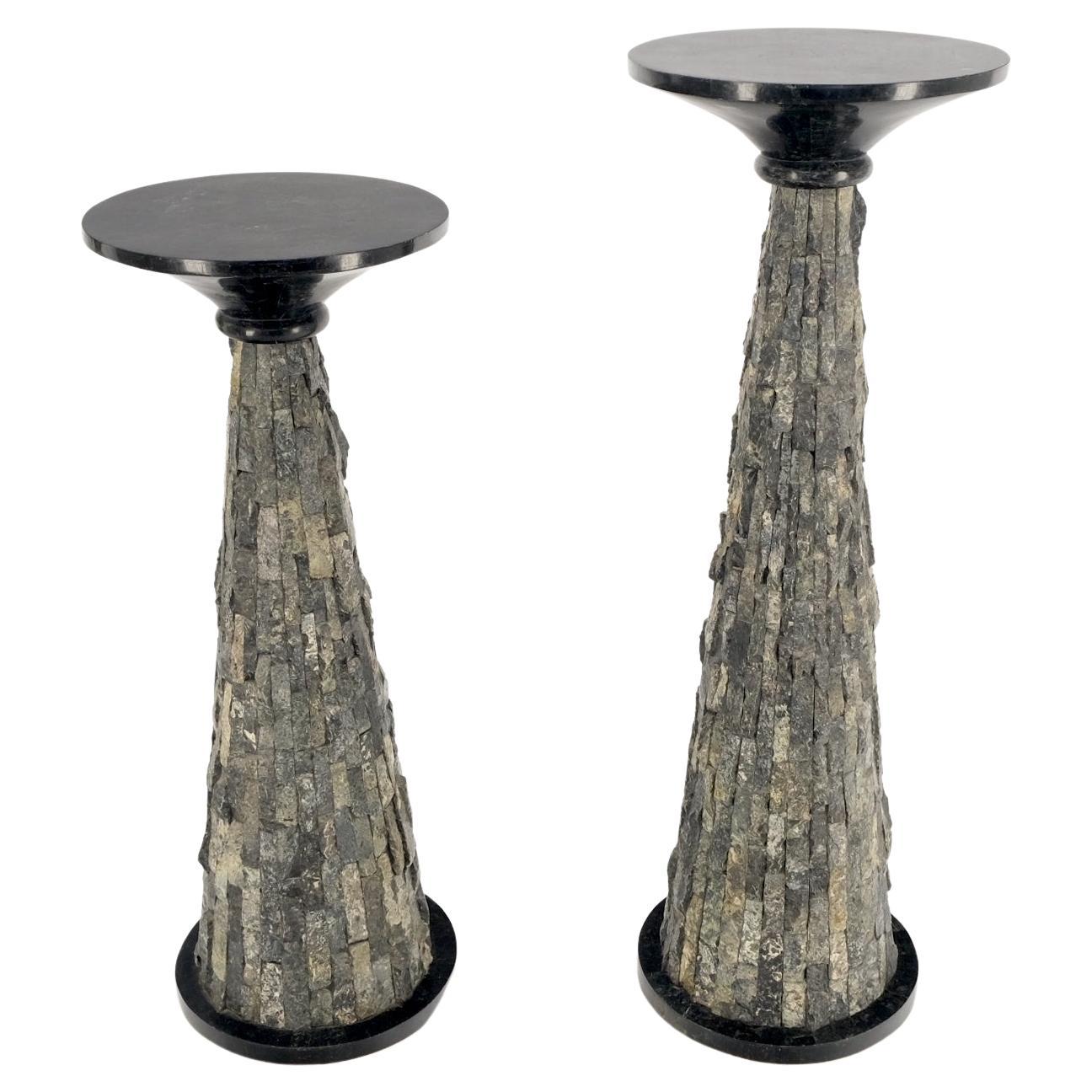 Pair of Polished & Rough Stone Tiles Cone Shape Non Matching Pair of Pedestals
