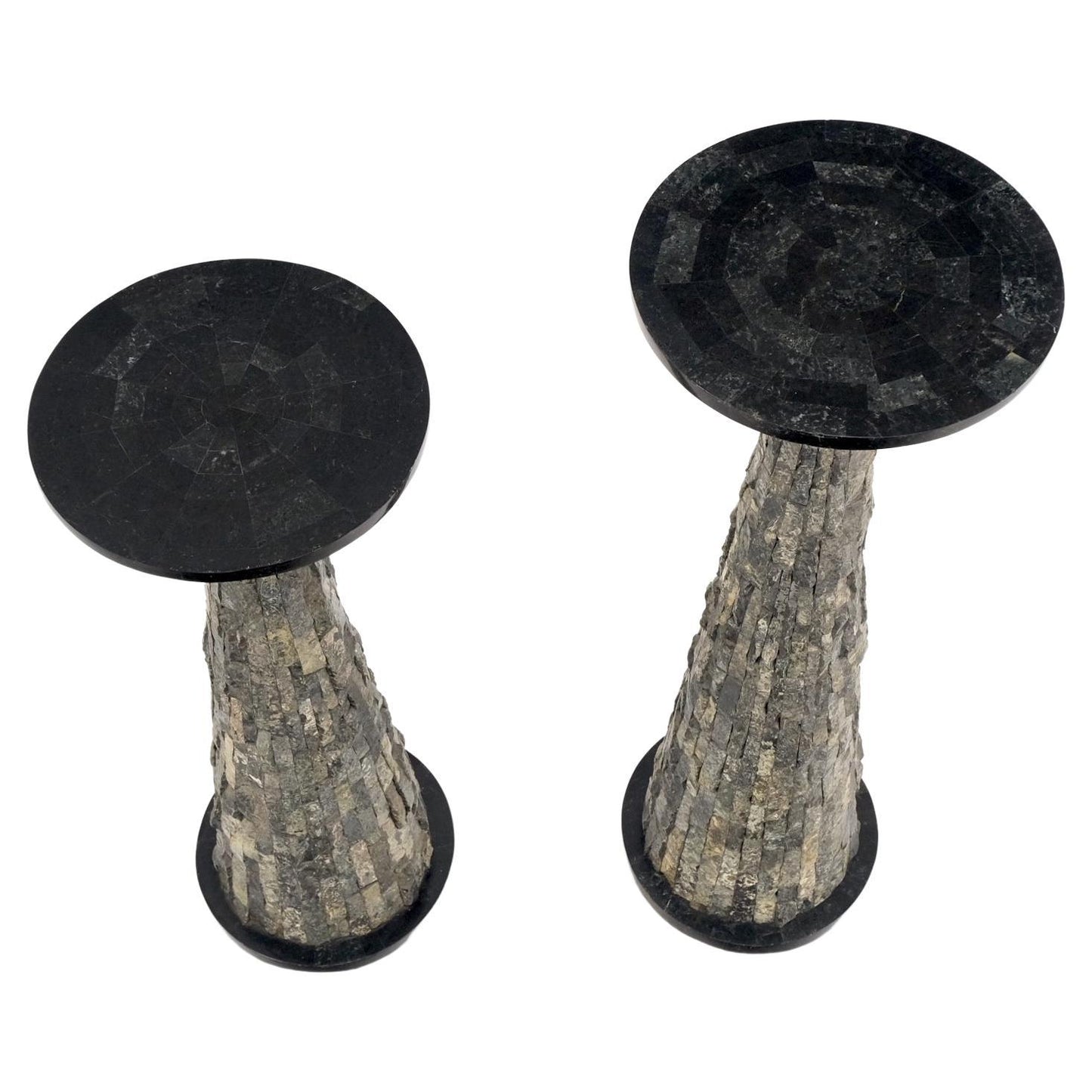 Pair of Polished & Rough Stone Tiles Cone Shape Non Matching Pair of Pedestals