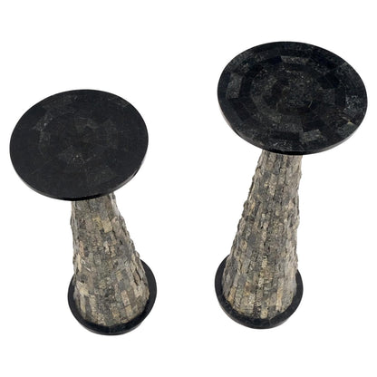Pair of Polished & Rough Stone Tiles Cone Shape Non Matching Pair of Pedestals