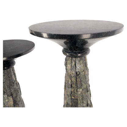 Pair of Polished & Rough Stone Tiles Cone Shape Non Matching Pair of Pedestals