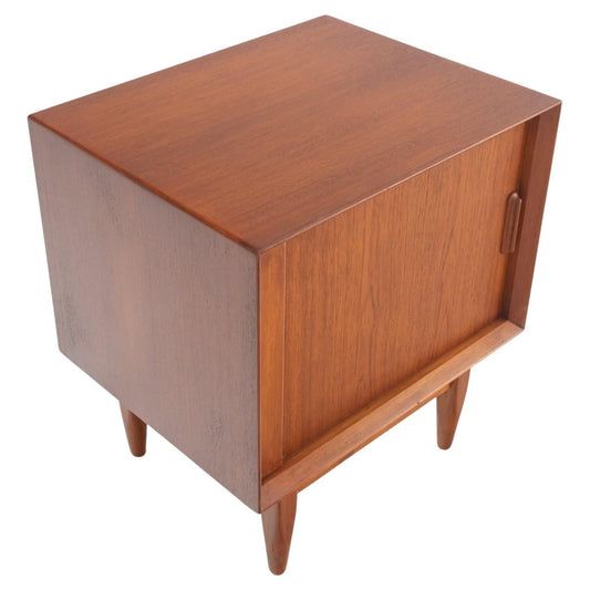EstablishedLines Danish Mid-Century Modern Teak Side End Table Night Stand Tambour Doors Falster