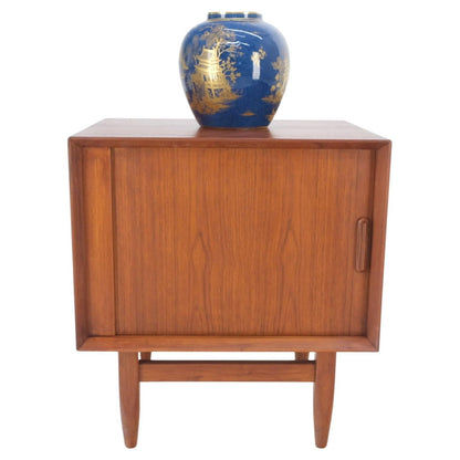 EstablishedLines Danish Mid-Century Modern Teak Side End Table Night Stand Tambour Doors Falster