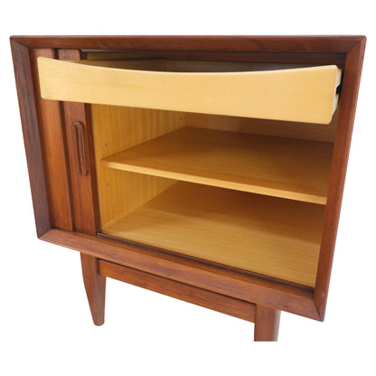 EstablishedLines Danish Mid-Century Modern Teak Side End Table Night Stand Tambour Doors Falster