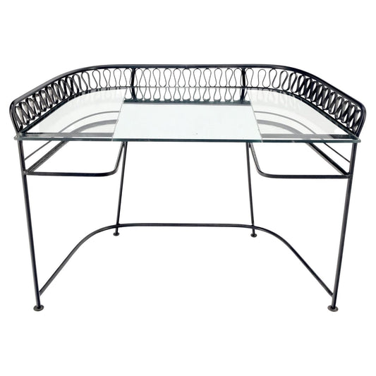 EstablishedLines Salterini Atr. Wrought Iron Wrap Around Vanity Dressing Table Glass Shelves Mint