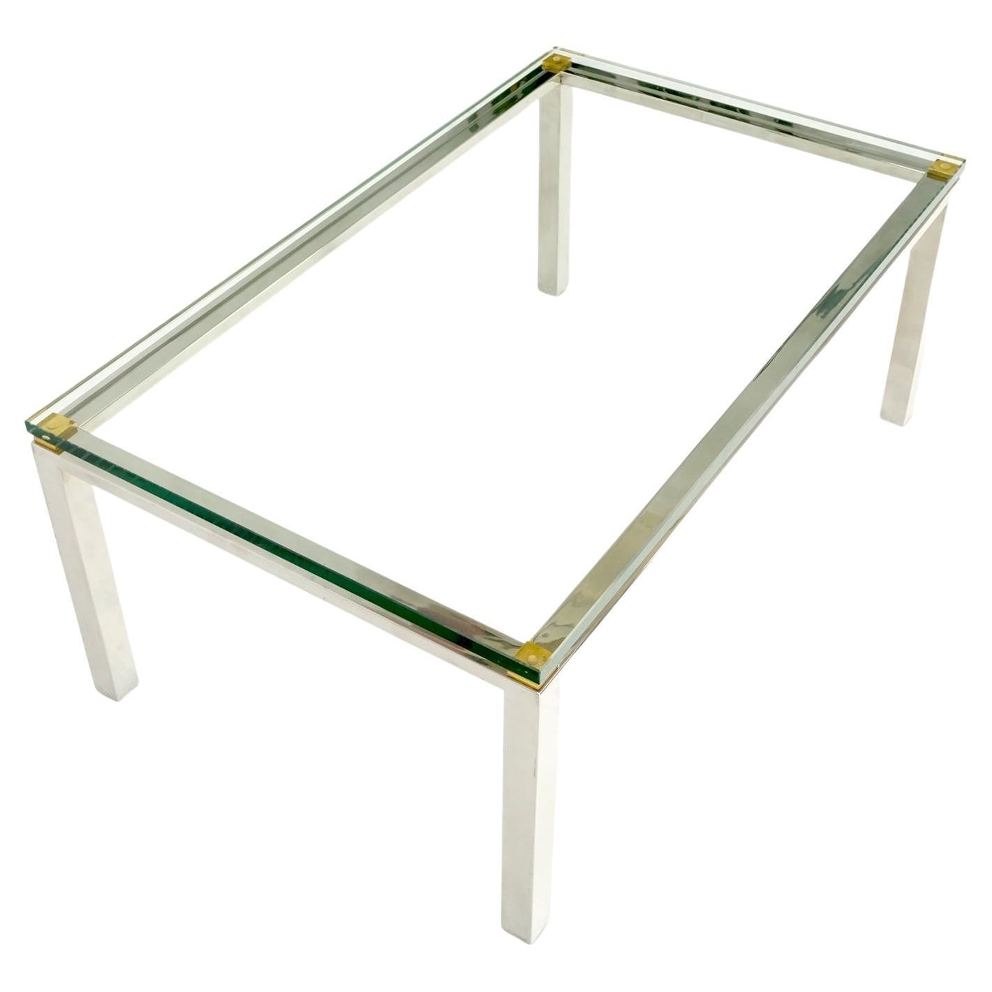 EstablishedLines Polished Stainless Steel & Brass Glass Top Rectangle Coffee Table Mid Century