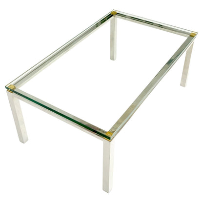 EstablishedLines Polished Stainless Steel & Brass Glass Top Rectangle Coffee Table Mid Century
