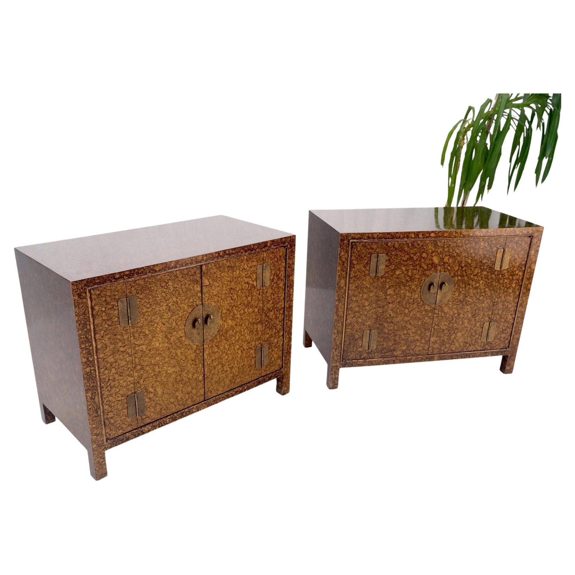 EstablishedLines Pair Faux Gold Tortoise Heavy Brass Pulls Two Door Credenzas Dresser Mint!