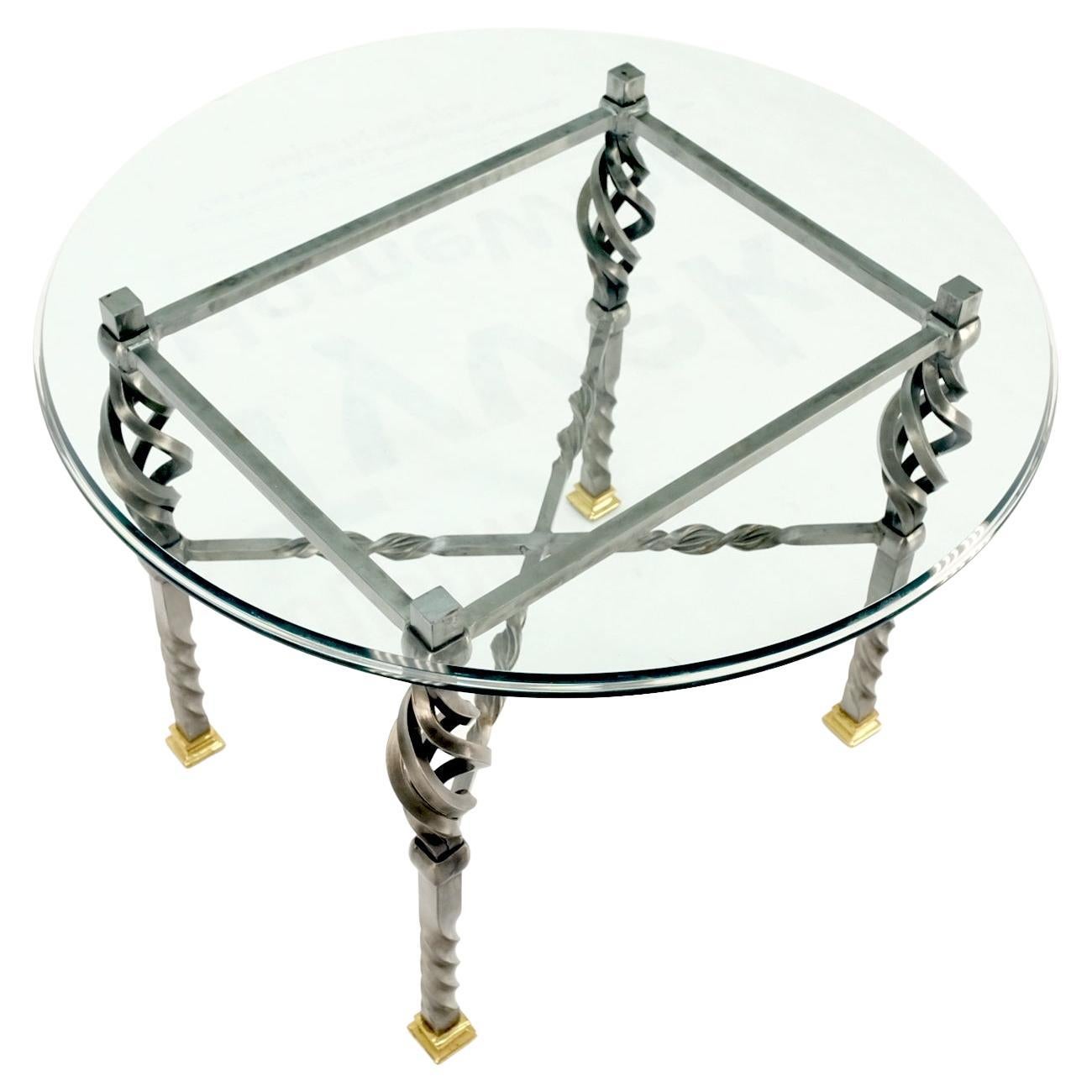 EstablishedLines Wrought Iron Art Ornament Brass Tips Feet Oval Glass Top Side End Coffee Table