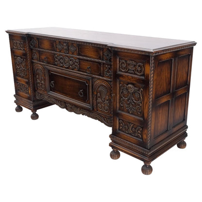 EstablishedLines Jacobean Fine Carved Oak Sideboard Credenza Buffet Cabinet Mint