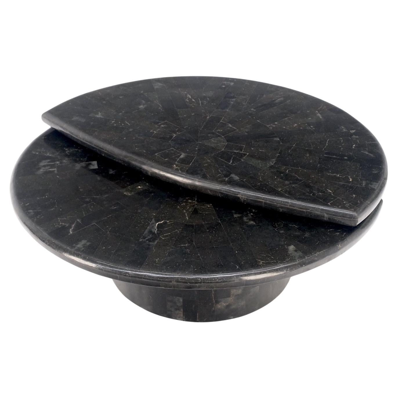EstablishedLines Swivel Adjustable Round Top Black Tessellated Marble Coffee Table MINT!