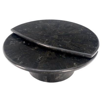 EstablishedLines Swivel Adjustable Round Top Black Tessellated Marble Coffee Table MINT!
