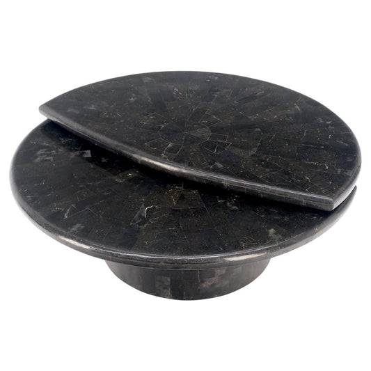EstablishedLines Swivel Adjustable Round Top Black Tessellated Marble Coffee Table MINT!