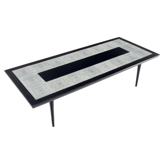 EstablishedLines Ebonised Walnut Tile Top Dowel Tapered Leg Knife Edge Mid-Century Coffee Table