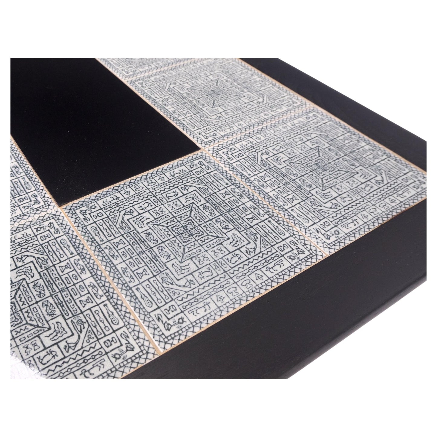 EstablishedLines Ebonised Walnut Tile Top Dowel Tapered Leg Knife Edge Mid-Century Coffee Table