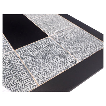 EstablishedLines Ebonised Walnut Tile Top Dowel Tapered Leg Knife Edge Mid-Century Coffee Table