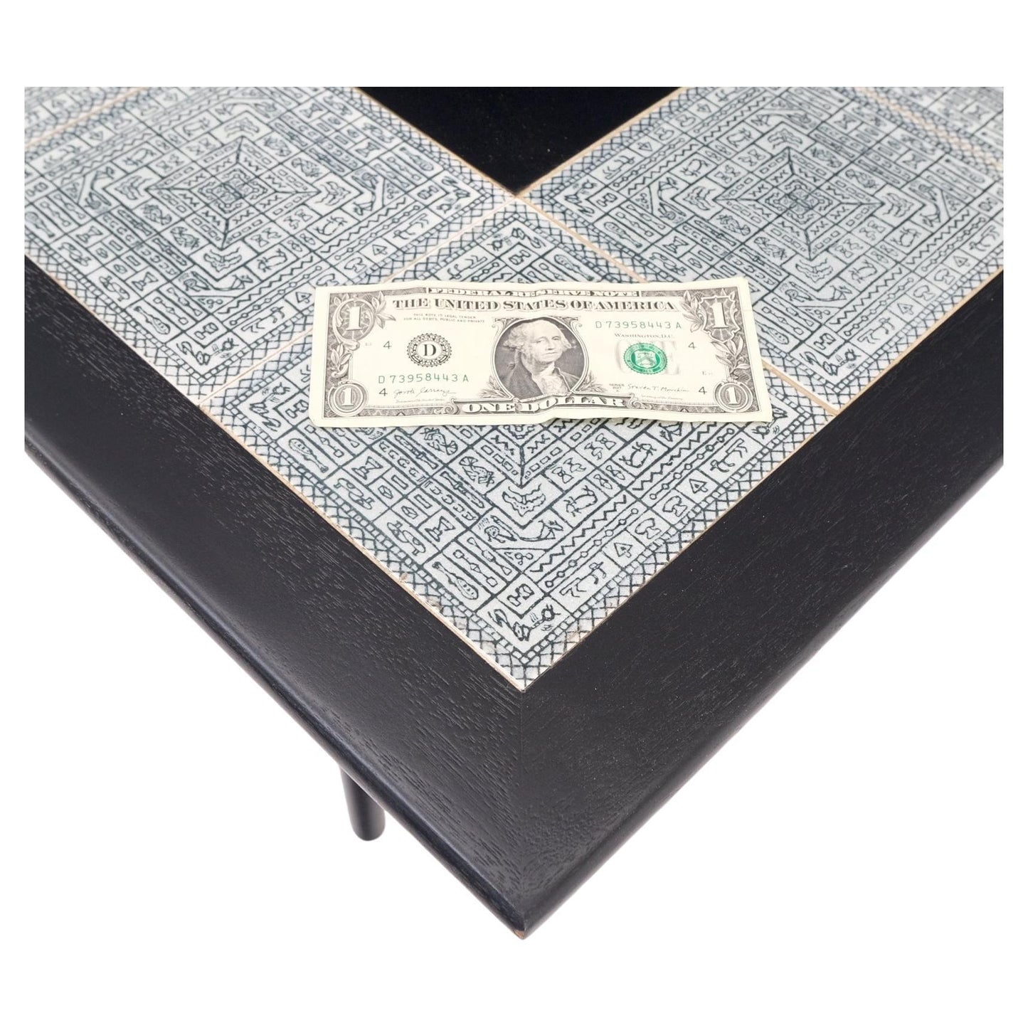 EstablishedLines Ebonised Walnut Tile Top Dowel Tapered Leg Knife Edge Mid-Century Coffee Table