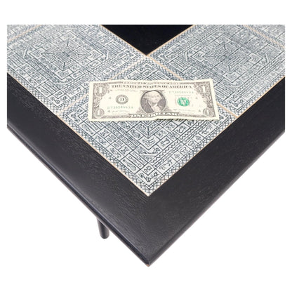 EstablishedLines Ebonised Walnut Tile Top Dowel Tapered Leg Knife Edge Mid-Century Coffee Table