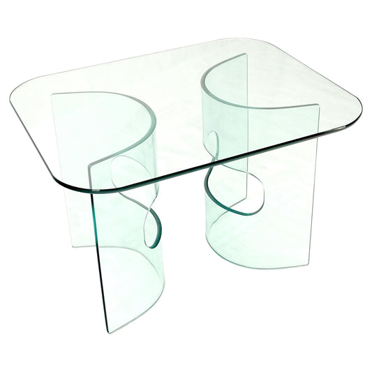 EstablishedLines Mid Century Italian Modern Bend Glass C Shape Base Coffee Side Table