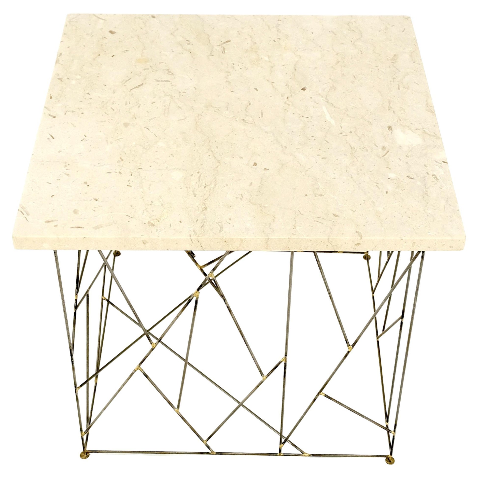 EstablishedLines Travertine Top Wire Base Square Side End Table Stand Mid-Century Modern MINT!