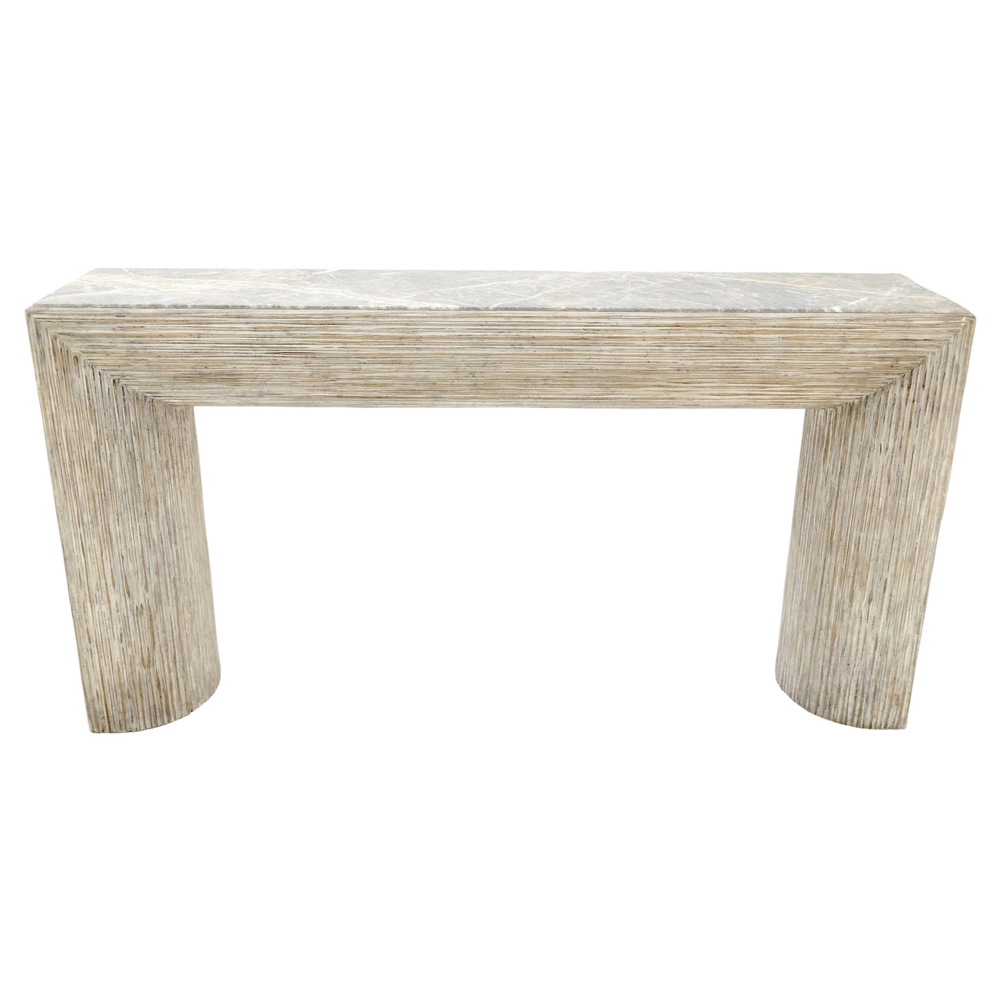 EstablishedLines Large Decorative Carved White Washed Wood Marble Top Console Sofa Table MINT!