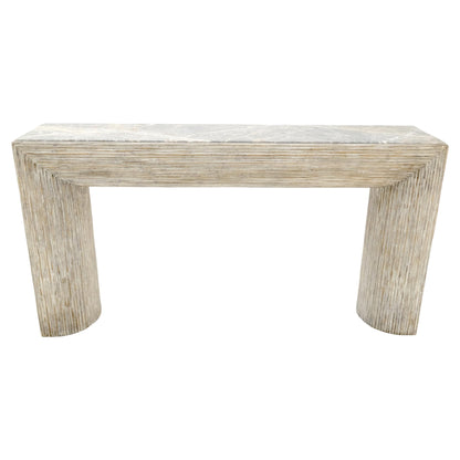 EstablishedLines Large Decorative Carved White Washed Wood Marble Top Console Sofa Table MINT!