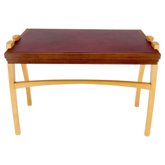 EstablishedLines Low Profile One Drawer Mid-Century Modern Burgundy Leather Top Blonde Desk Mint!
