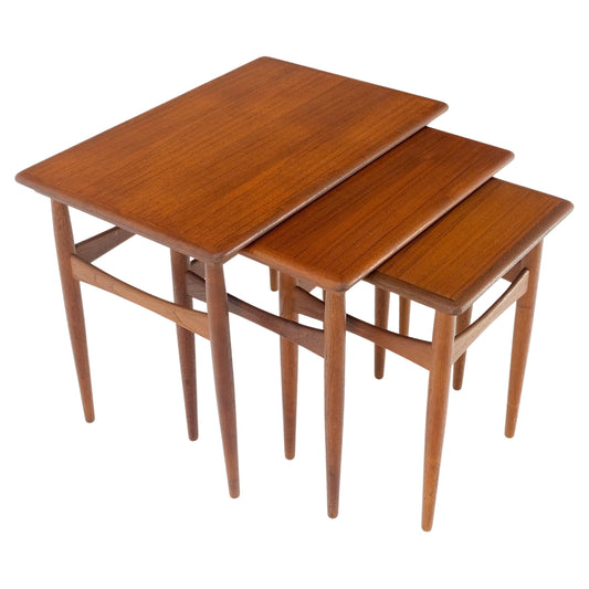 EstablishedLines Set of 3 Danish Mid-Century Modern Teak Nesting Side Occasional Tables Mint!