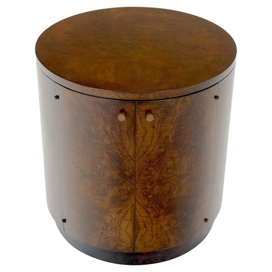 EstablishedLines Mid-Century Modern Cylinder Drum Shape Burl Wood End Side Table Nightstand Mint!