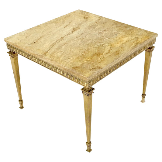 EstablishedLines Square Solid Brass or Bronze Base Travertine Top Side End Occasional Table MINT!