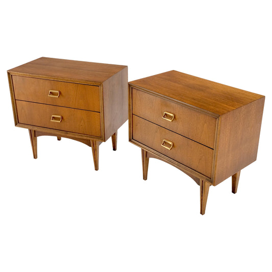EstablishedLines Pair Mid-Century Modern Oiled Walnut Two Drawers End Tabled Nightstands Mint!