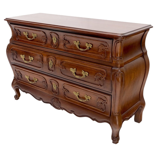 Bombe Country French Carved Cherry 3 Drawer Dresser Brass Hardware Pulls Mint!