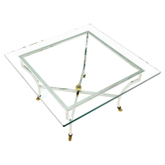EstablishedLines Chrome Glass Brass Finial Base Hoof Feet Square Coffee Center Table Mint!