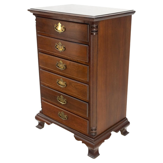 Bracket Feet Mahogany 6 Drawers Brass Pulls Tall Lingerie Chest Dresser Cabinet